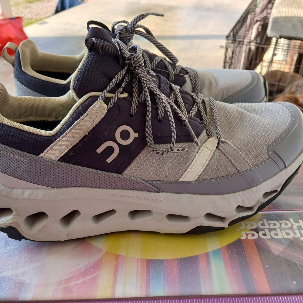 On Running Gray and Purple Sneakers with CloudTec Sole